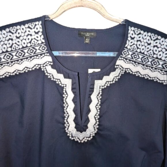 2/$35 +$9.99 Shipping NTW Talbots Sleeveless Top Blue with White Embroidery - Picture 2 of 3